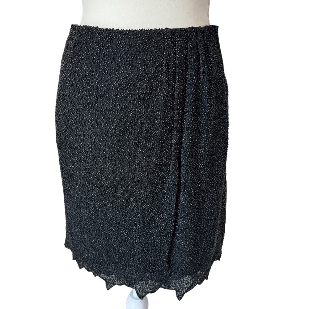 VINTAGE Skirt Womens 8 Black Beaded Mini Wrap Glamour Party Holiday Formal